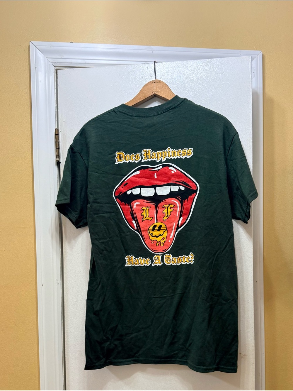 Punk Dark Green Graphic Tee with Red Tongue Print!